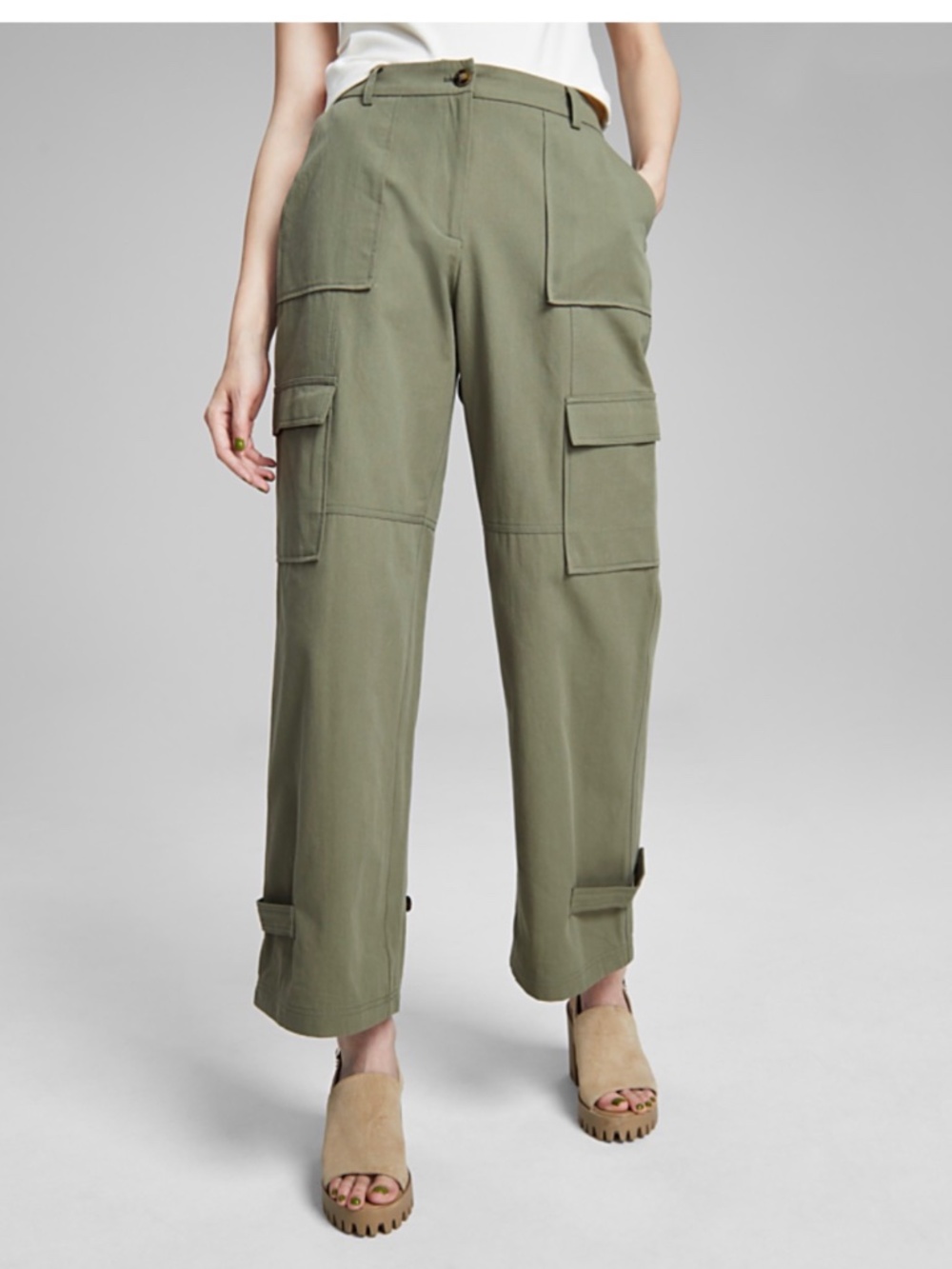 Mid-Rise Wide Leg Cargo Pants Culottes Medium Olive